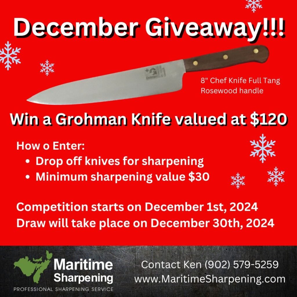 December 2024 Knife Giveaway. Win a Grohman Chef Knife