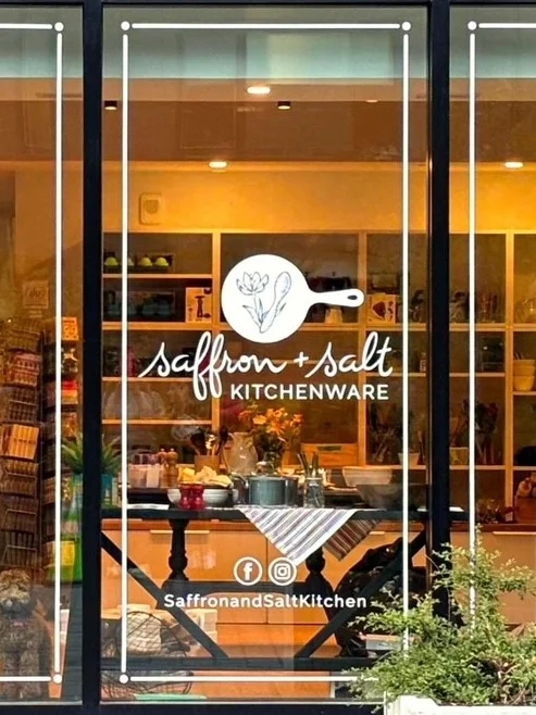 Saffron+Salt Storefront vertical Storefront of Saffron+Salt Kitchenware in Halifax, a drop off location for Maritime Sharpening
